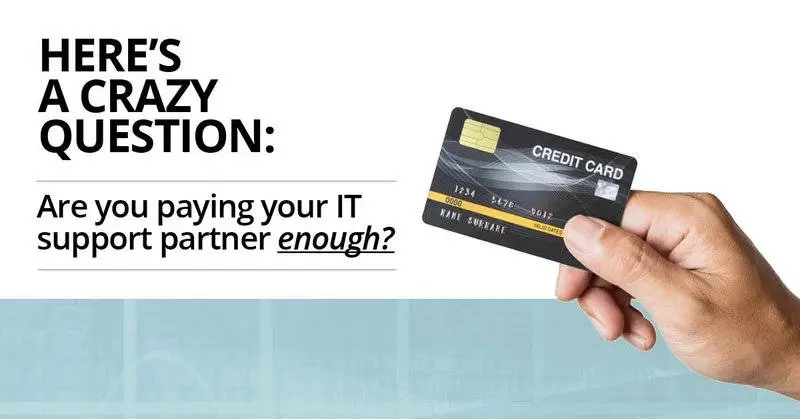 a hand holding a credit card with the text here's a crazy question are you paying your support
